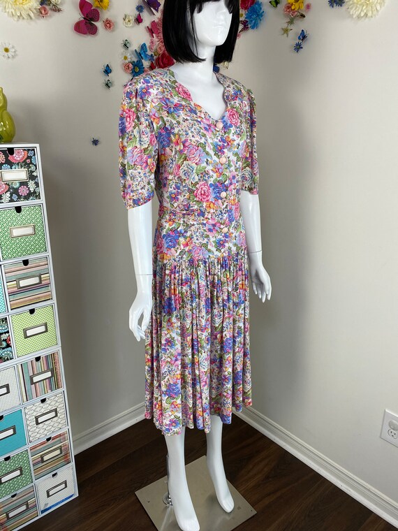 80s Floral Summer Dress - Vintage 1980s Cottageco… - image 5