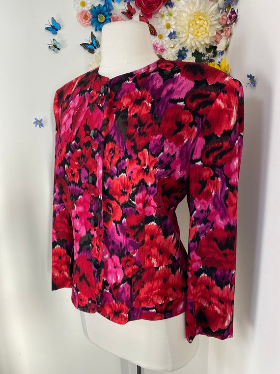 90s Floral JAEGER Blazer Jacket - Vintage 1990s R… - image 1