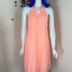 Vintage Nightgown 1960s Babydoll CANADIAN MAID Lingerie 60s Peach Nylon Semi Sheer Layered Peignoir Negligee Valentine Gifts For Her - S/M/L