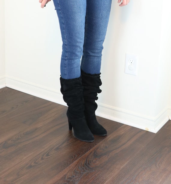 Sexy Black Suede Slouch Boots Designer 
