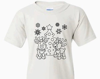 Color Your Own Shirt,Reindeer with Christmas Tree,