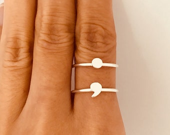 Semicolon Ring, Semicolon Jewelry, Semicolon, Semi Colon, Mental Health, Suicide Prevention, Depression, Mental Illness, Silver Ring, Gift