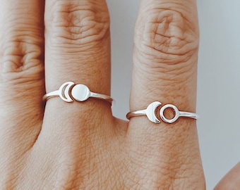 Silver Sun and Moon Ring Set for Best Friend Matching Rings Friendship Jewelry Gift Personalized BFF Rings Sister
