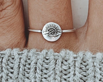 Dainty Wave Sun Ring, Silver Wave Ring, Gold Ocean Ring, Ocean Beach Jewelry Christmas Gift