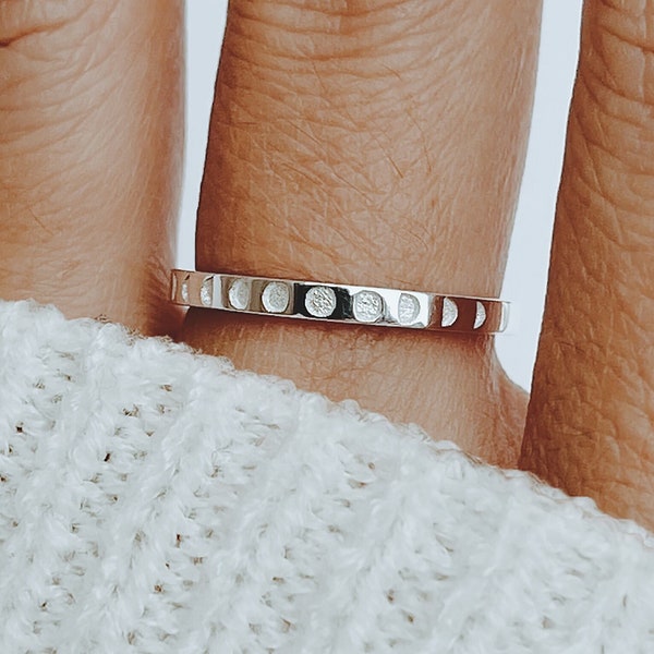 Moon Phase Ring: Handmade Gold Celestial Stacking Ring