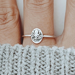 Silver Octopus Ring: Dainty Ocean Jewelry Gift