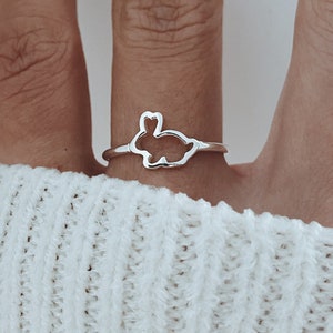 Silver Bunny Ring: Dainty Rabbit Jewelry Gift