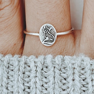 Small Fox Ring, Silver Fox Ring Stacking, Dainty Fox Lover Gift Jewelry Gift Women
