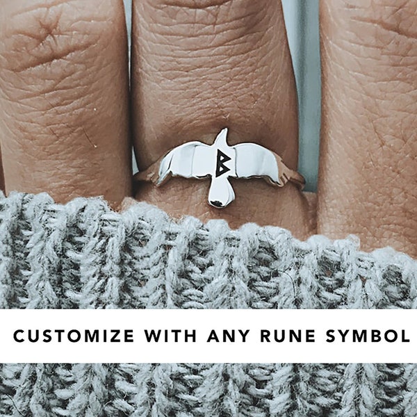 Rune Ring with Raven, Norse Ring, Viking Ring, Crow Ring, Viking Jewelry For Women, Norse Jewelry, Nordic Ring Christmas Gift