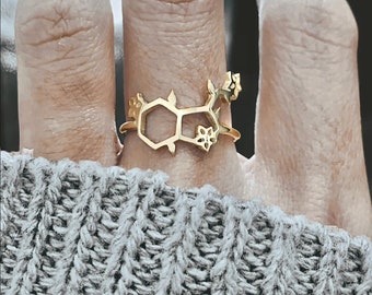 Serotonin Ring Gold Molecule Ring Science Ring Chemistry Ring Chemistry Jewelry Molecule Jewelry Christmas Gift