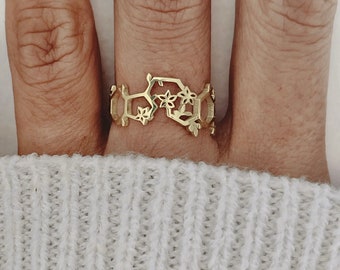 Serotonin Dopamine Ring Gold Molecule Science Ring Chemistry Jewelry Science Ring Gift