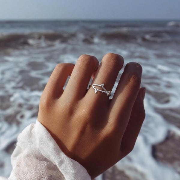Sterling Silver Shark Ring: Nautical Ocean Jewelry Gift