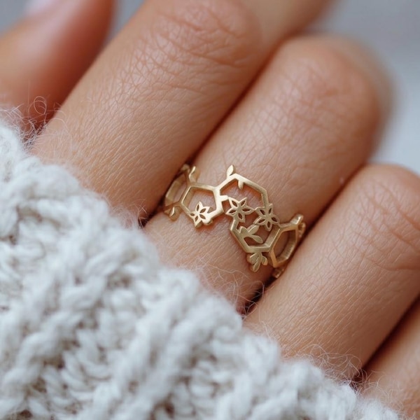 Gold Serotonin Dopamine Molecule Ring: Science Chemistry Jewelry Gift