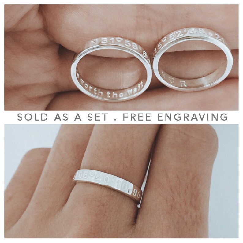 Long Distance Relationship His and Her Promise Rings Promise Etsy