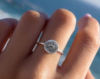 Dainty Silver Shark Ring: Ocean Jewelry Gift