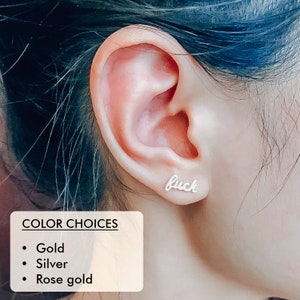 Dainty Fuck Jewelry Gold Fuck Earrings Women Minimalist Earrings Simple Studs Christmas Gift Women