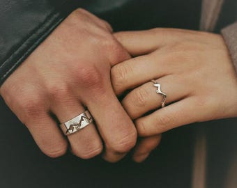 Mountain Promise Rings for Couples: Matching Wedding Band Set