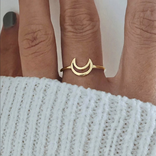 Minimal Crescent Moon Ring Gold Moon Ring Dainty Simple Crescent Jewelry Christmas Gift Women