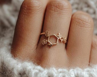 Dopamine Molecule Ring: Handmade Science Jewelry, Medical Gift