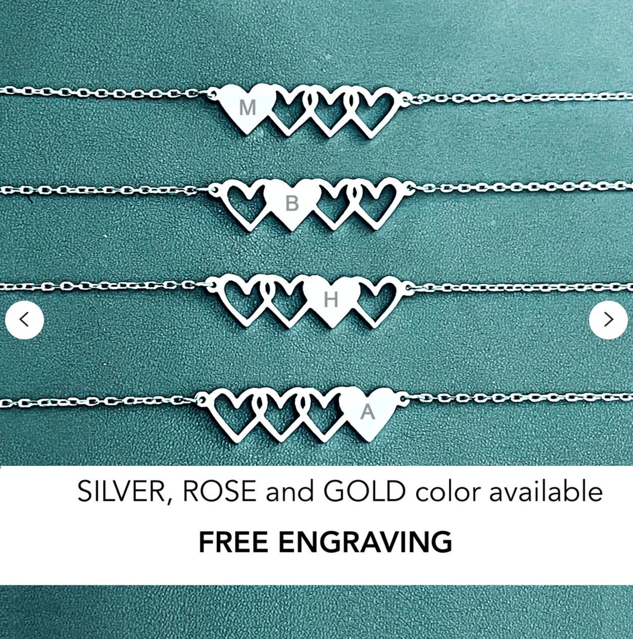 Sister Necklace for 4: Matching Heart Friendship Jewelry, Personalized