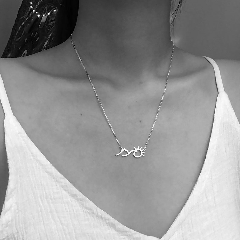 Gift For Women Mountain Necklace Mountain Jewelry Sunshine Necklace Wave Necklace Wave Jewelry Sunrise Silver Sun Necklace Outdoor