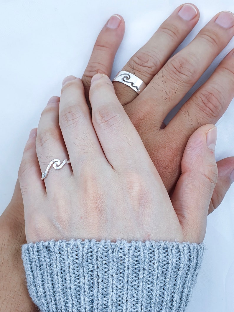 Wave Promise Ring Set His and Hers Matching Ring Couples ...