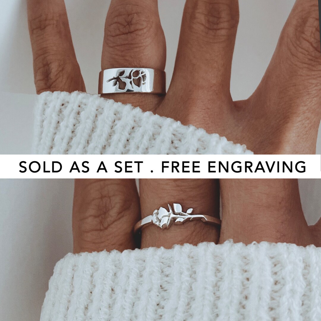 Rose Promise Rings for Couples, Lesbian Couple Rings, Lesbian Matching