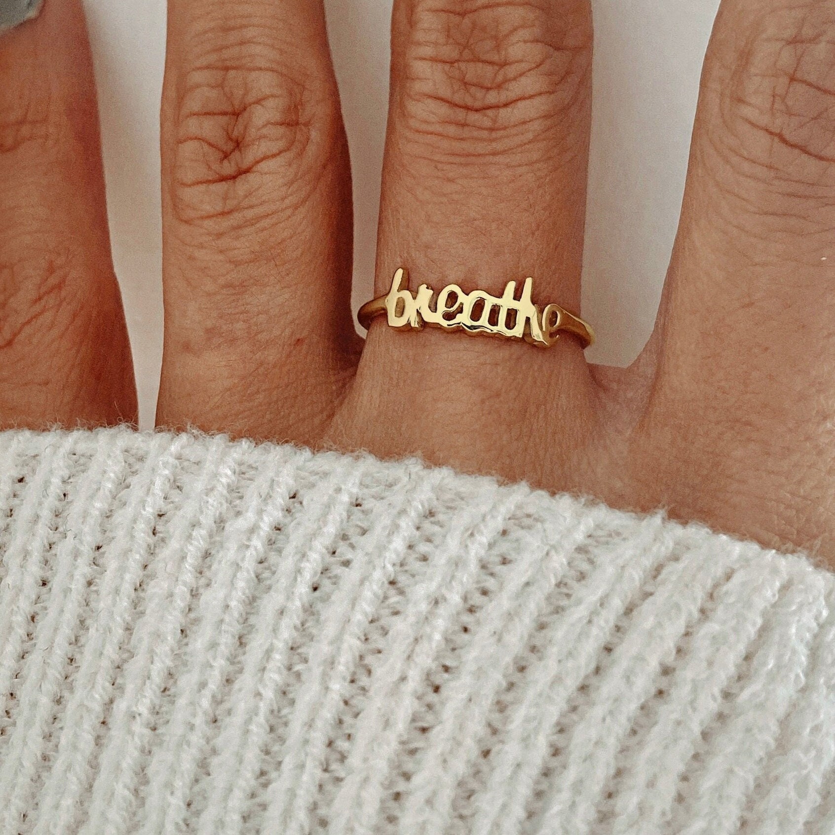 Breathe Ring Gold Just Breathe Dainty Ring Yoga Ring Yoga Jewelry Meditation Ring Gift for Women