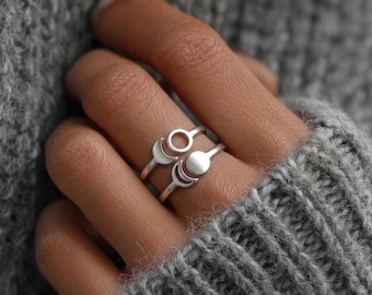 Silver Sun and Moon Matching Rings Set - Best Friend Sister Jewelry