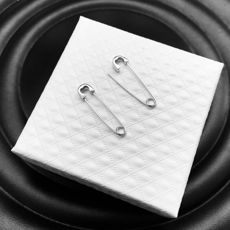 Safety Pin Earrings Silver Double Piercing Earring Mens Earrings Punk Earrings