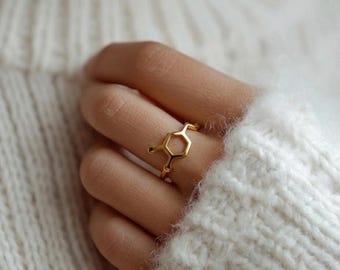 Dopamine Molecule Ring: Sterling Silver Science Jewelry