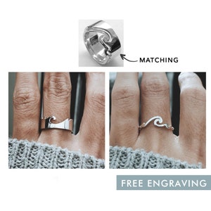 Wave Matching Couples Ring Set, Promise Rings For Couples, His And Hers Promise Rings, Couples Promise Ring Set Christmas Gift