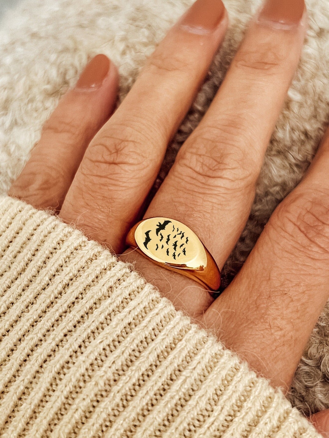 Gold Bats Ring Signet Statement Bat Ring Ghost Ring Halloween Christmas ...