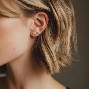 Dainty "Fuck" Stud Earrings: Middle Finger Jewelry