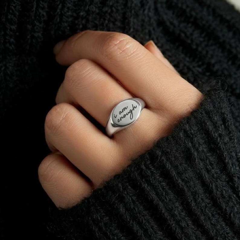 i am enough ring silver signet promise ring to self waterproof ring i am enough jewelry self love ring affirmation ring you are enough enough ring promise ring to self make it happen ring love self ring motivational signet ring independent ring Christmas Gift For Sister Best Friend Daughter Mom