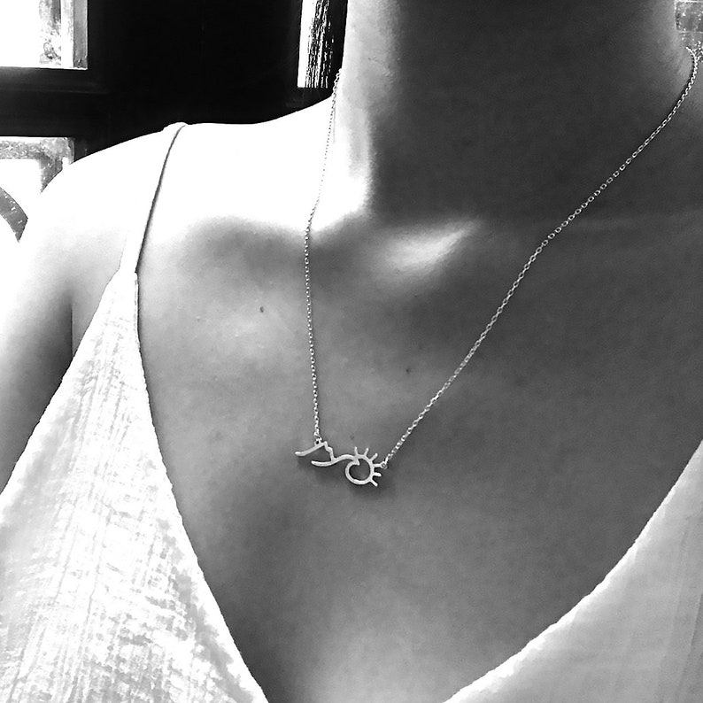 Gift For Women Mountain Necklace Mountain Jewelry Sunshine Necklace Wave Necklace Wave Jewelry Sunrise Silver Sun Necklace Outdoor