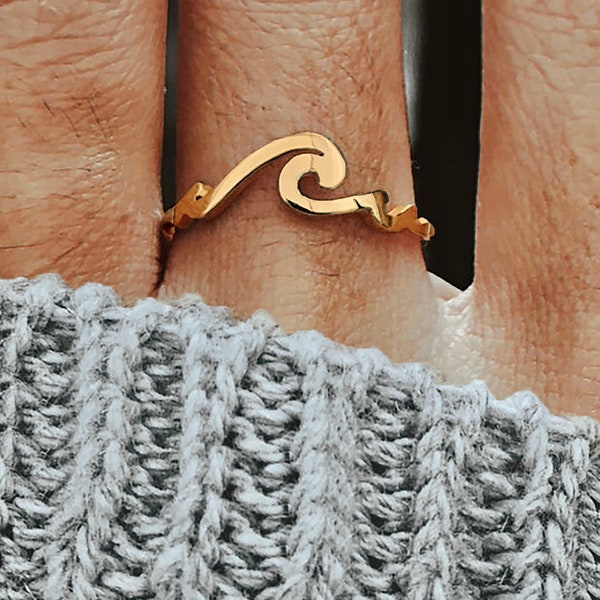 Wave Ring Gold Ocean Wave Ring, Nature Ring, Beach Ring Women, Dainty Surf Ring, Ocean Tide Ring Christmas Gift