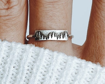 Silver Forest Ring, Dainty Forest Jewelry Outdoor Christmas Gift Women Sister Friend Daughter Mom Wife