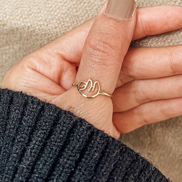 Gold Sloth Ring, Silver Sloth Jewelry, Handmade Sloth Christmas Gift For Women Girl Daughter