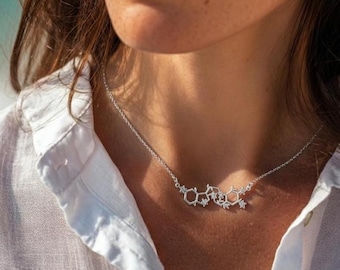 Serotonin Dopamine Molecule Necklace: Silver Science Chemistry Jewelry Gift