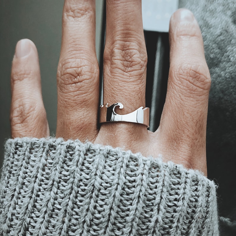 Wave Matching Couples Ring Set, Promise Rings For Couples, His And Hers Promise Rings, Couples Promise Ring Set Christmas Gift image 4