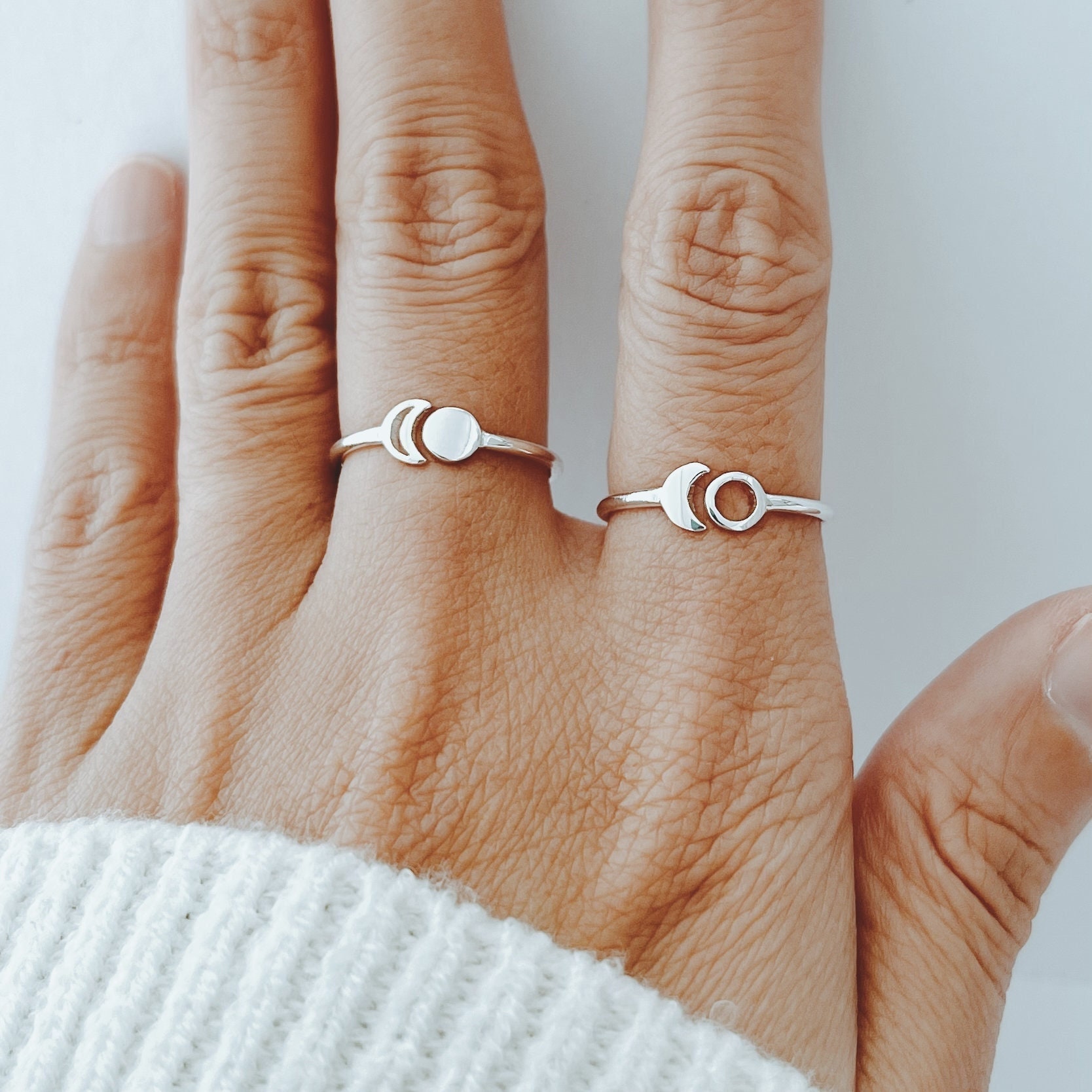 Silver Sun and Moon Ring Set for Best Friend Matching Rings Friendship Jewelry Gift Personalized BFF Rings Sister