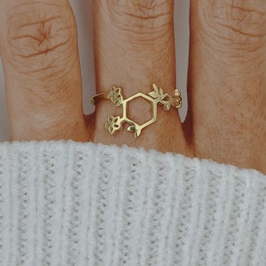 Dopamine Ring Gold, Silver Molecule Ring, Science Ring, Chemistry Ring, Dopamine Jewelry for Women, Medical Student Christmas  Gift