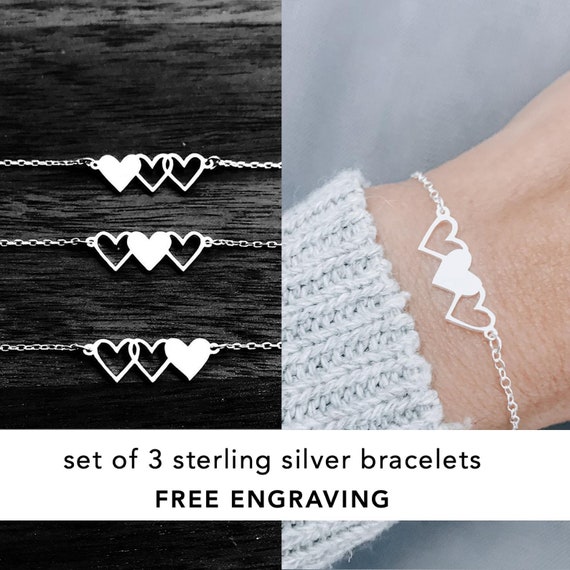Sisters Best Friends Matching Bracelet for 3 Friendship BFF Bestie Heart Long Distance Bracelets Gift for 2 3 Girls Women