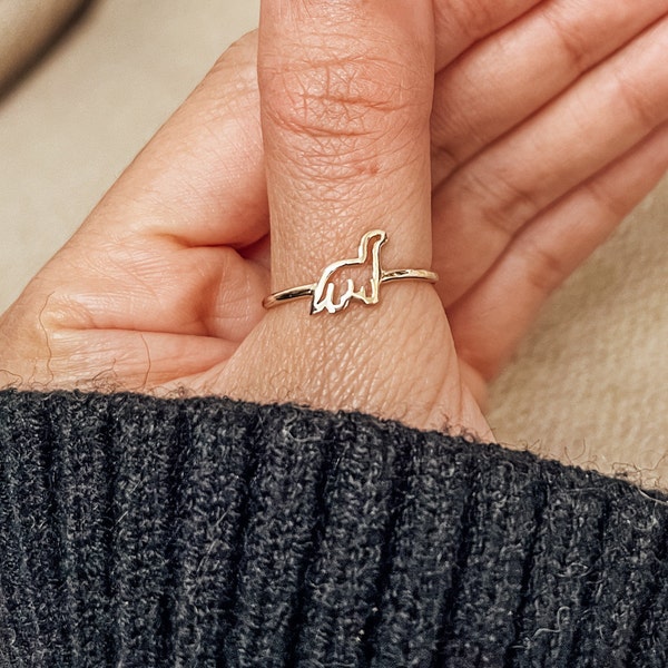 Gold Dinosaur Ring, Silver Dinosaur Jewelry For Women, Minimalist Dinosaur Christmas Gift