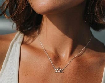 Dainty Sun Wave Necklace: Ocean Sunrise Jewelry Gift