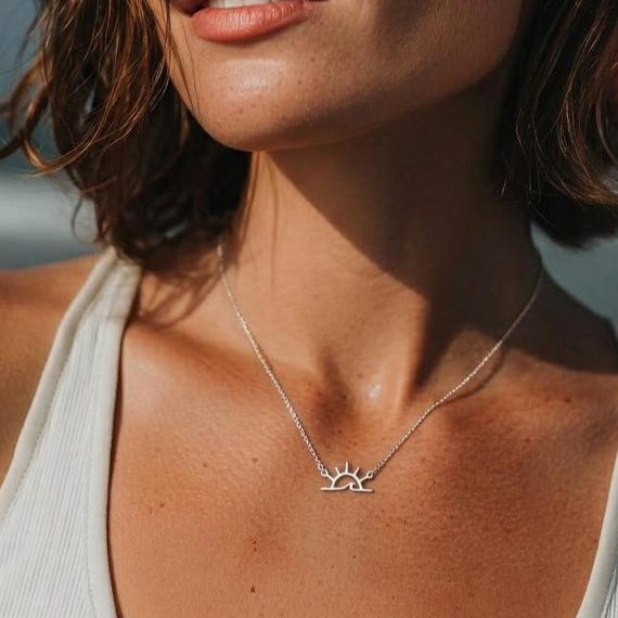 Dainty Sun Wave Necklace: Ocean Sunrise Jewelry Gift