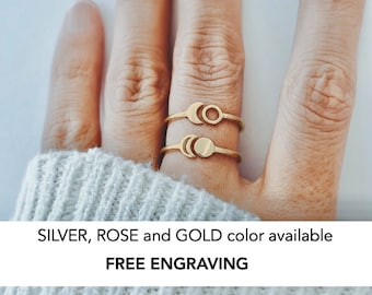 Moon Sun Sister Ring Set For 2, Best Friend Personalized Ring Dainty, Two Sister Jewelry, Friendship Ring Gold 2 BFF Christmas Gift