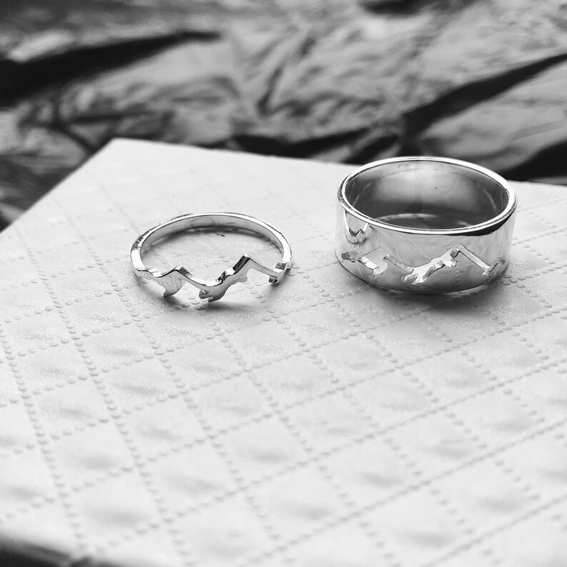 Mountain Matching Promise Ring Set His and Hers Ring ...