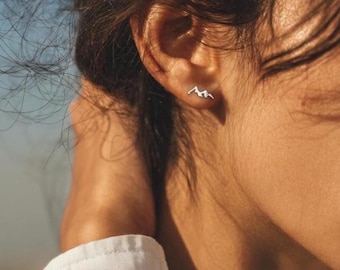 Silver Mountain Earrings: Dainty Nature Jewelry, Hiking Gift